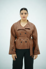 Trensh col montant en similicuir -caramel