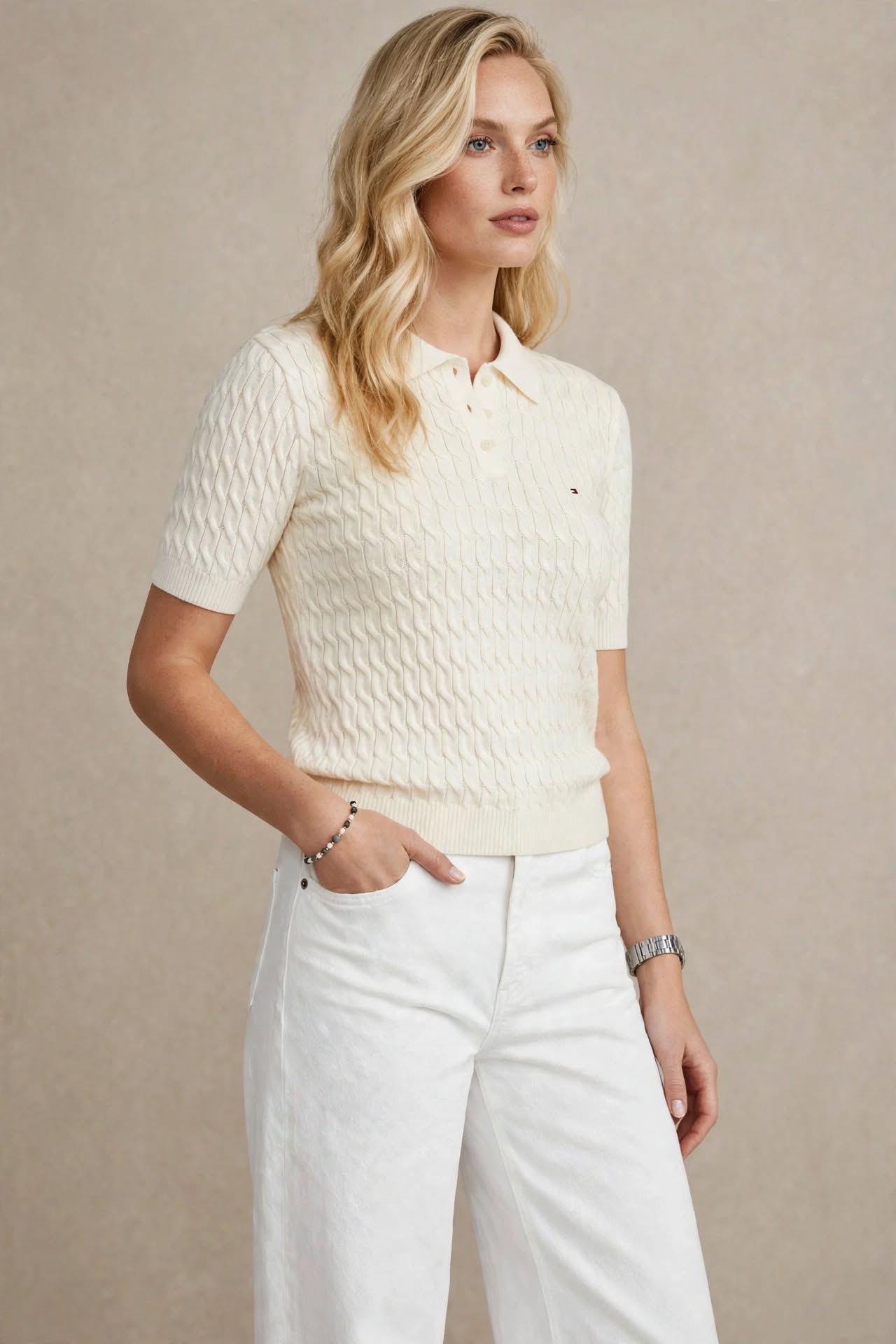 Polo en maille ajourée à manches courtes