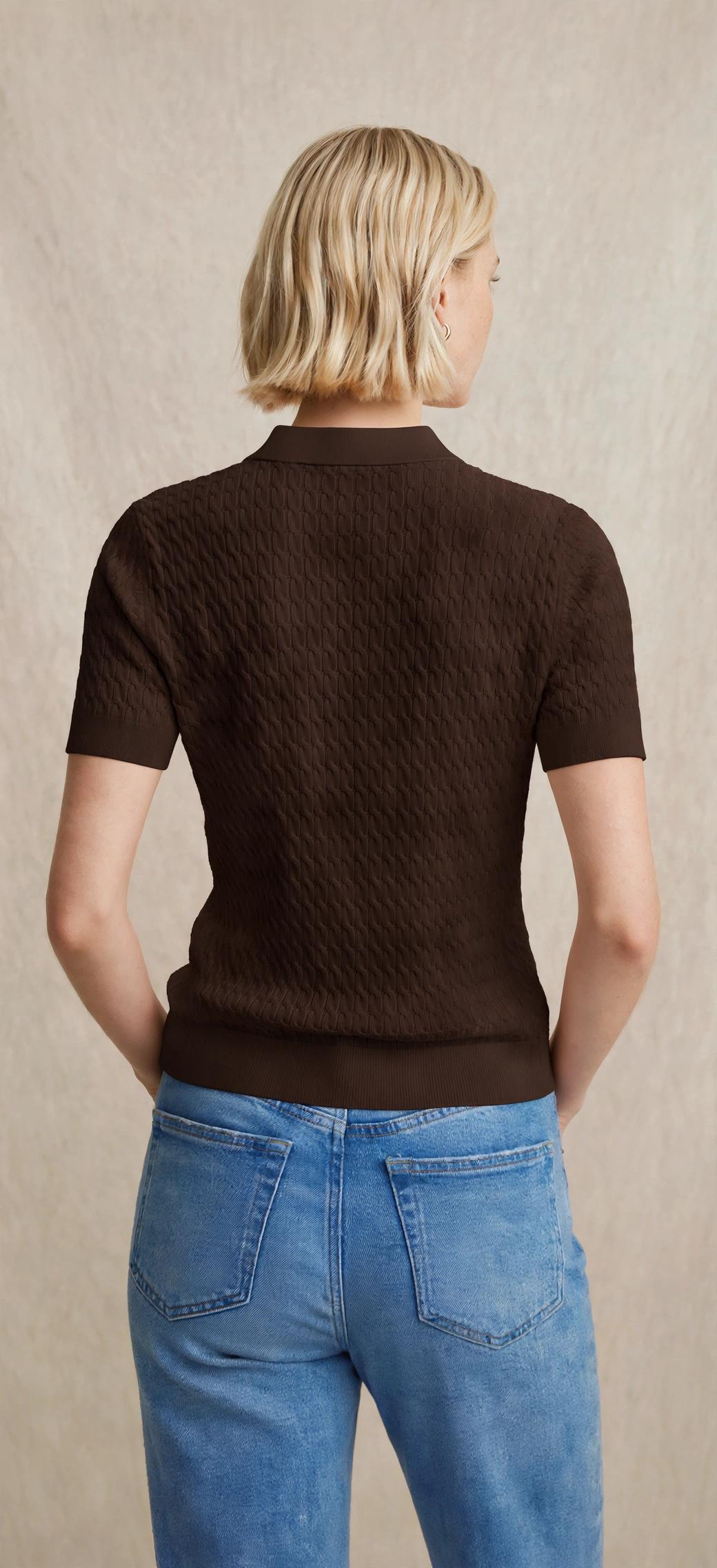Polo en maille ajourée à manches courtes