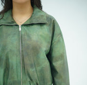 Bomber Zippé en Similicuir Vert – Style Casual et Moderne