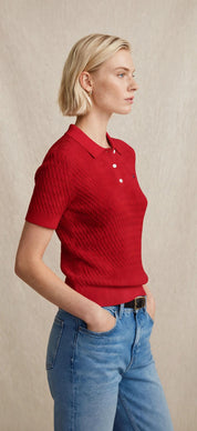 Polo en maille ajourée à manches courtes