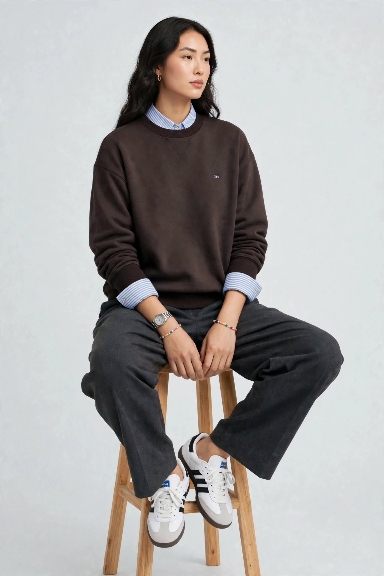 Sweat-shirt Col Rond Marron