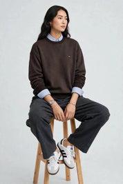 Sweat-shirt Col Rond Marron