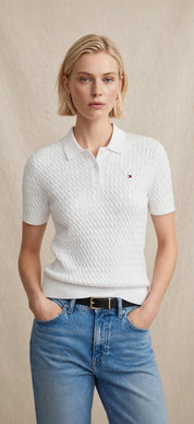 Polo en maille ajourée à manches courtes