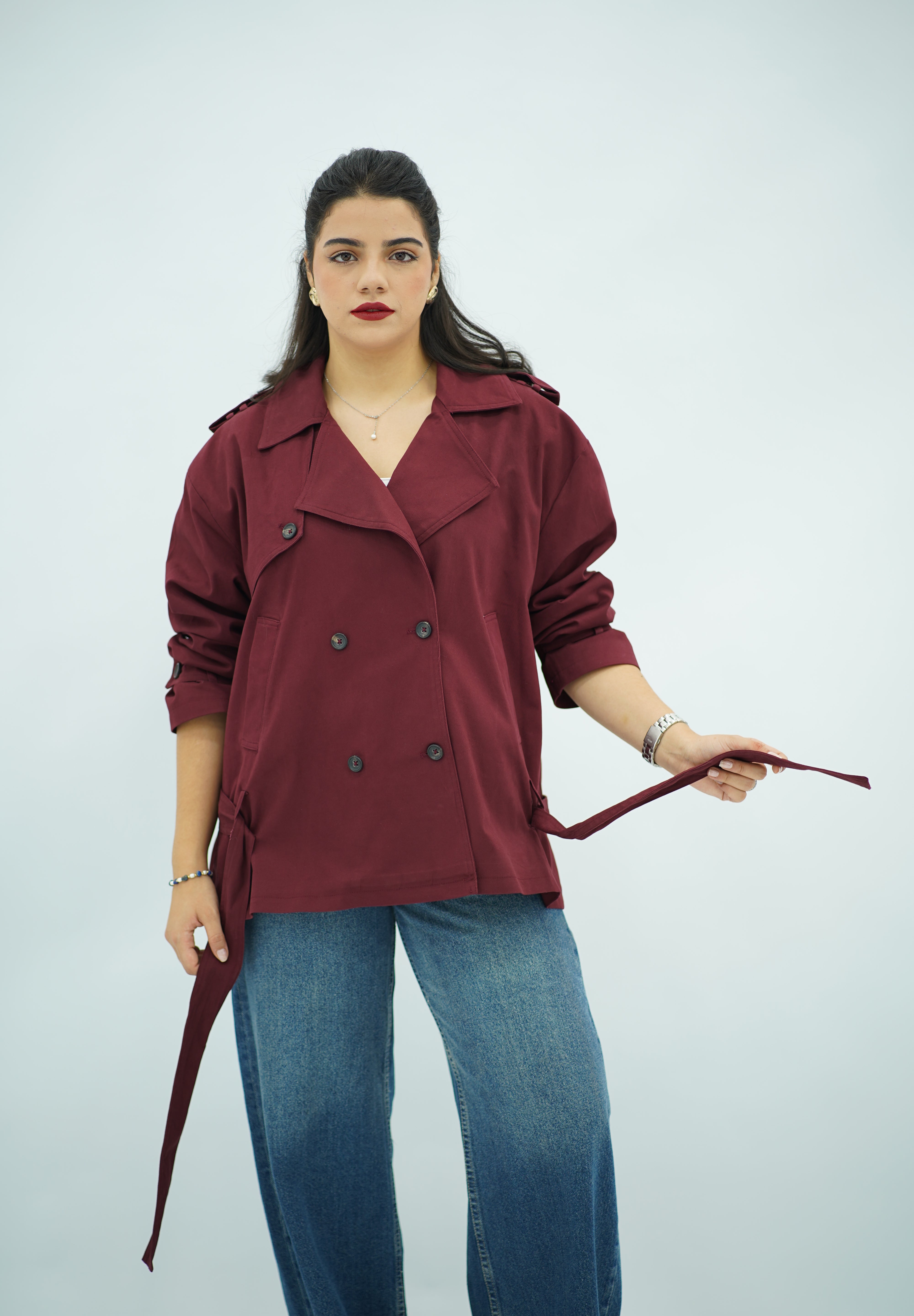Trench coat court bordeau