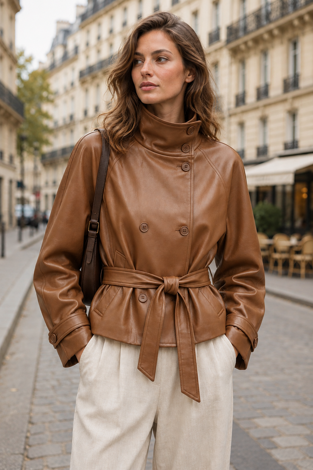 TRENSH COL MANTANT SIMILICUIR - camel