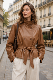 TRENSH COL MANTANT SIMILICUIR - camel