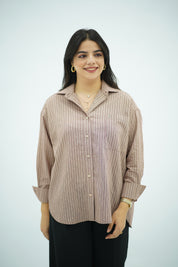 Chemise Oversize Chic à Rayures Beige & Marron