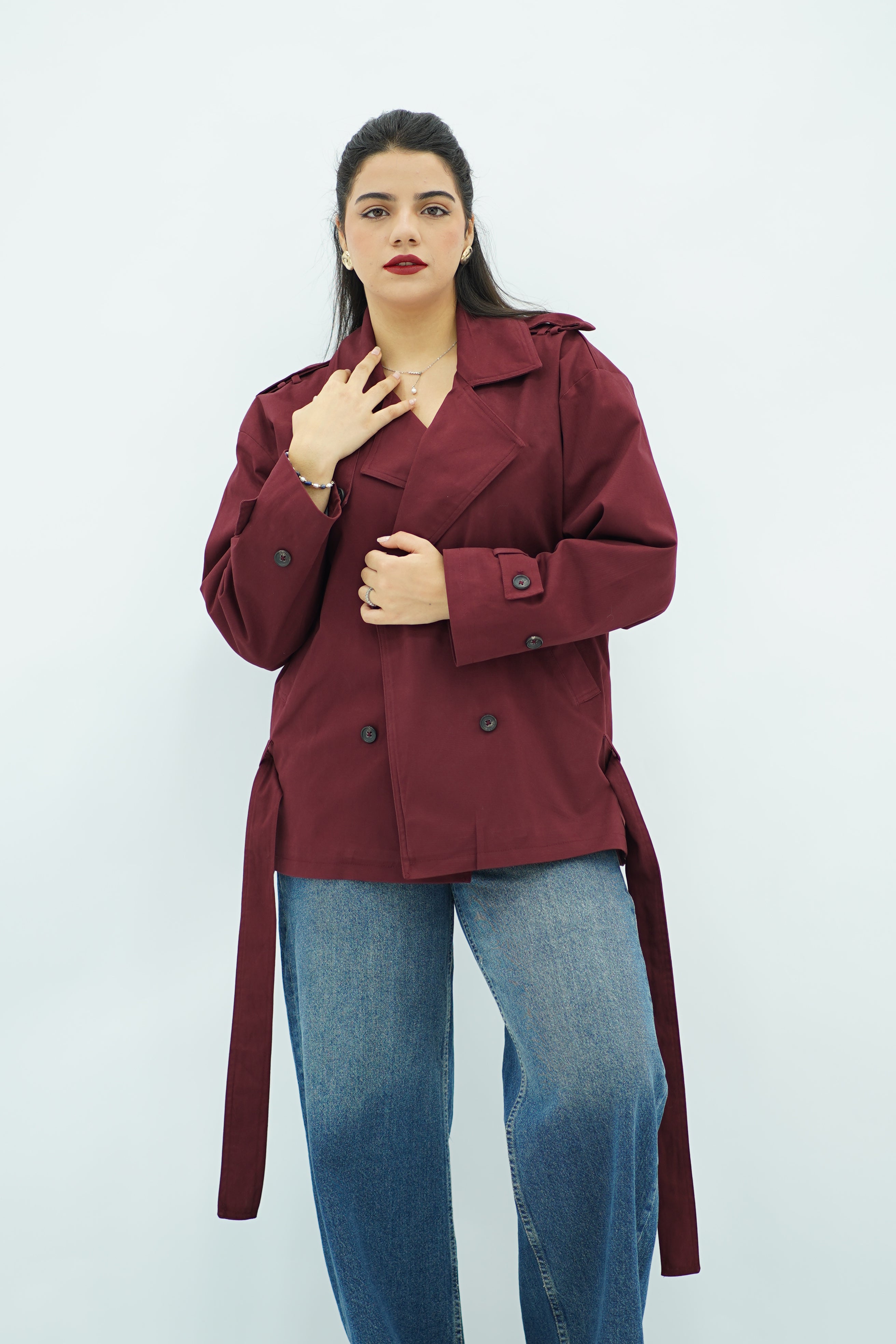 Trench coat court bordeau