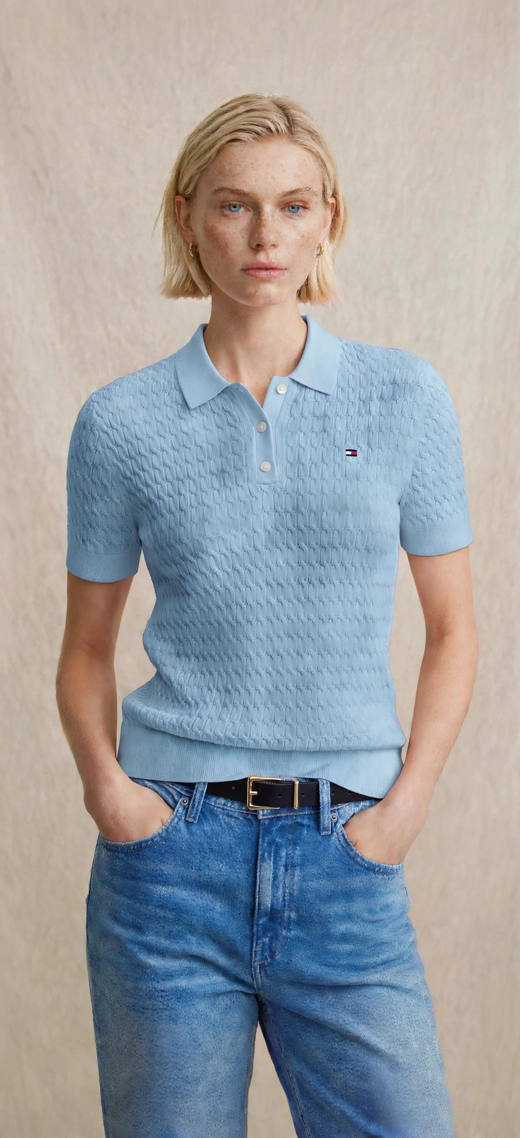Polo en maille ajourée à manches courtes