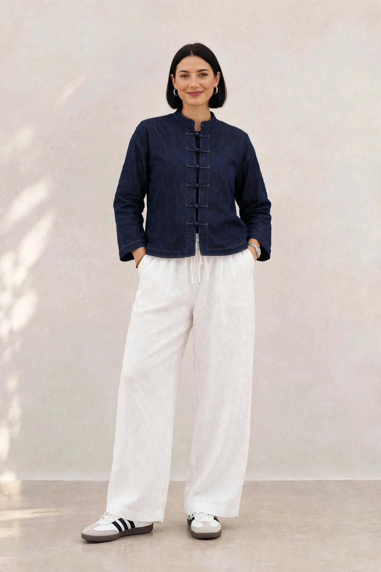 Chemise en Denim à Boutons Nœuds – Élégance Authentique