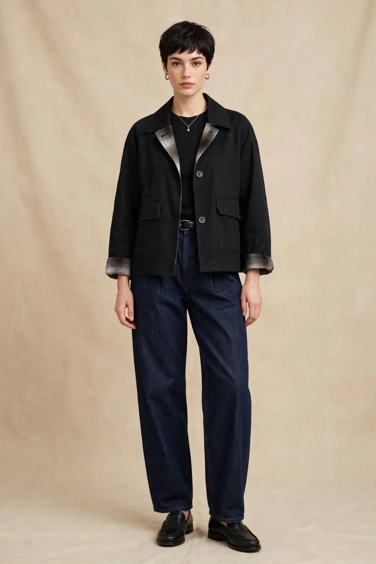 Jacket Double Face Noire & Revers Imprimé
