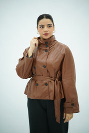 Trensh col montant en similicuir -caramel