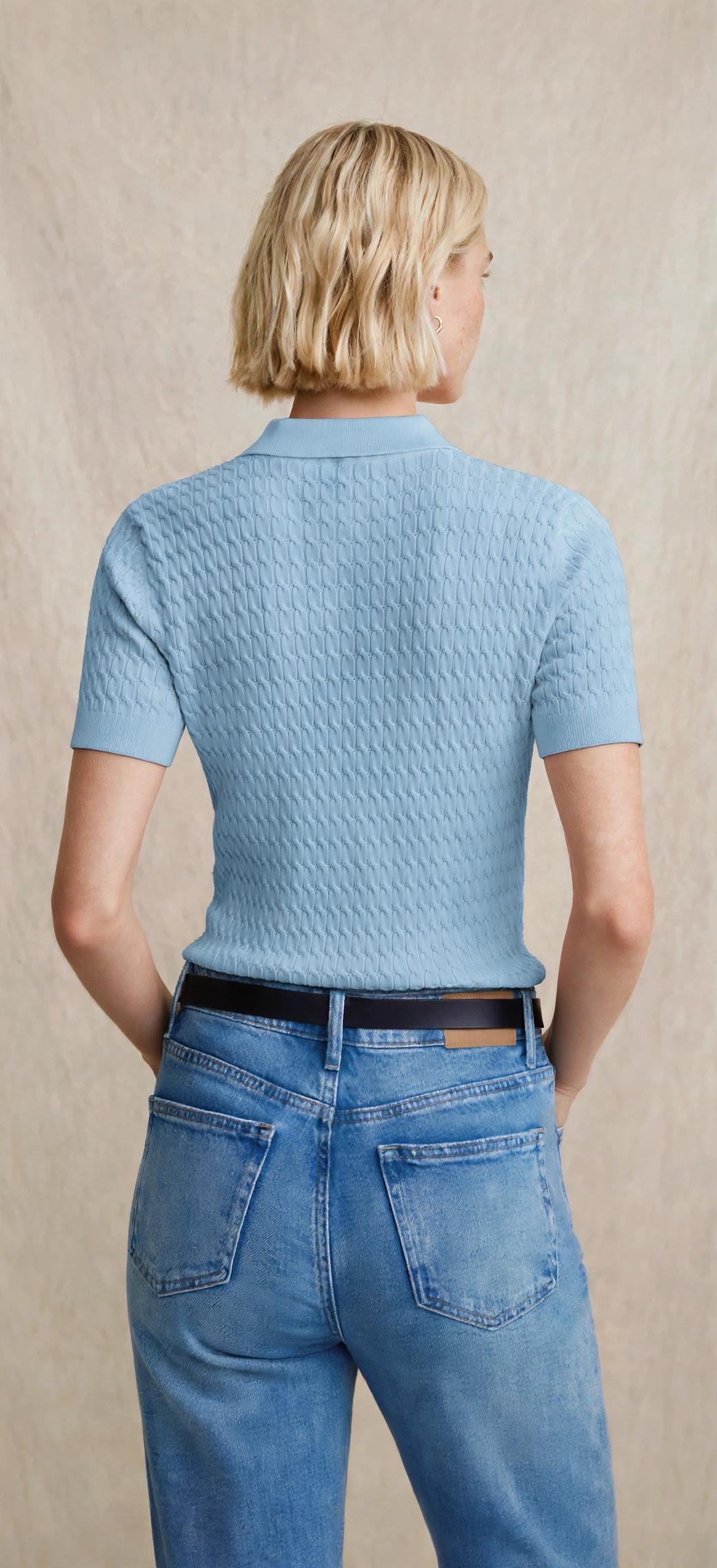 Polo en maille ajourée à manches courtes