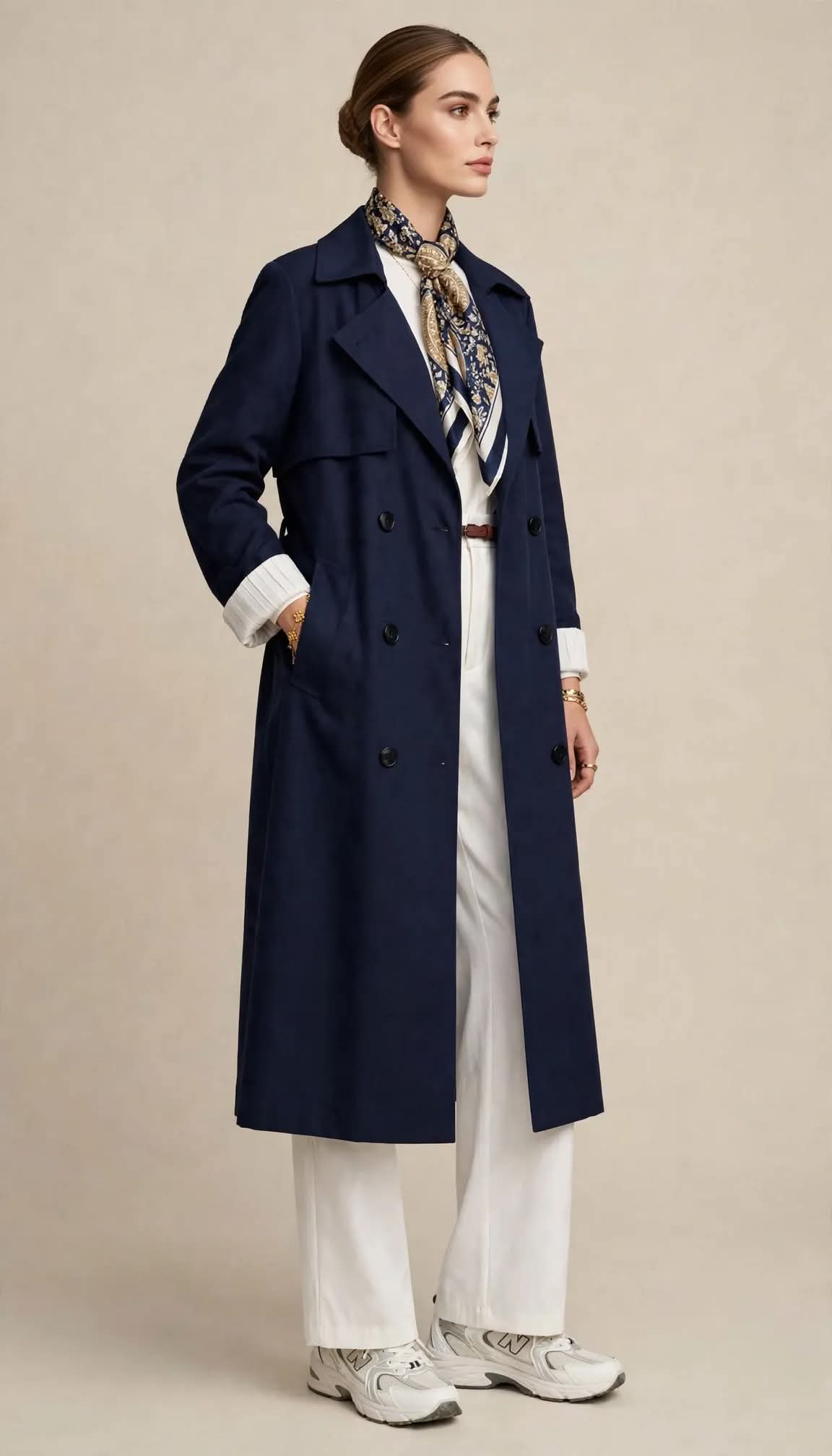 Trench-coat Long Bleu Nuit Élégant