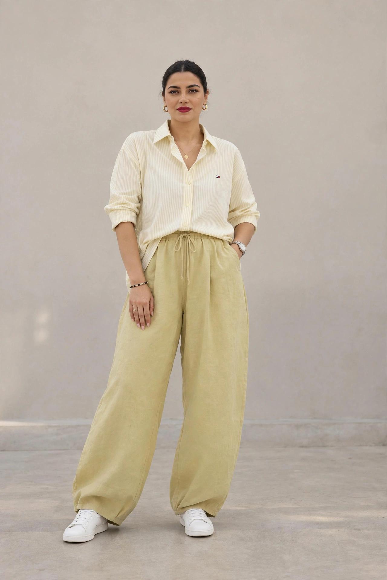 Pantalon large en lin mélangé