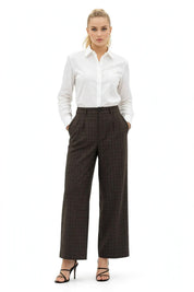 Pantalon large à carreaux marron