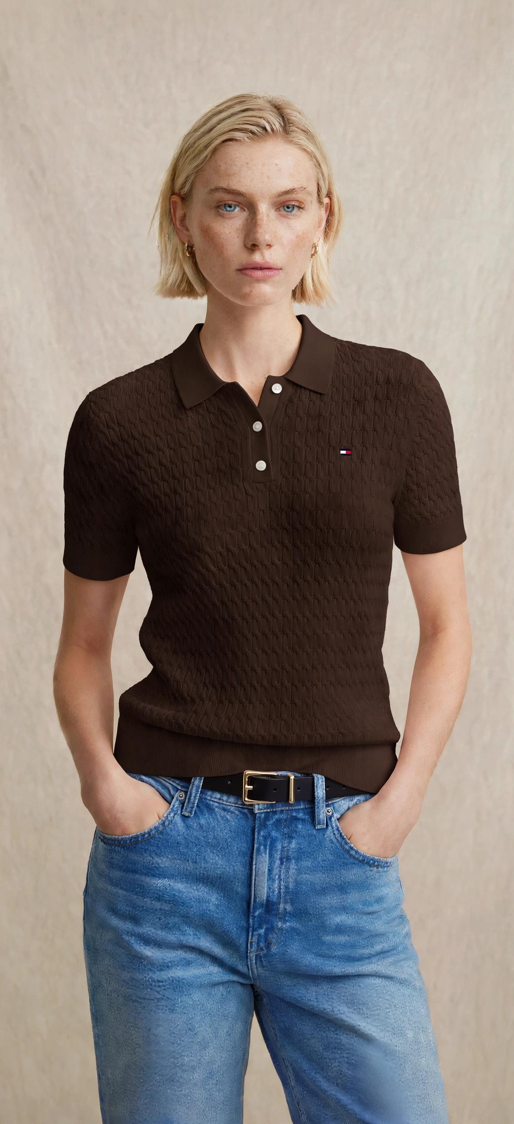 Polo en maille ajourée à manches courtes