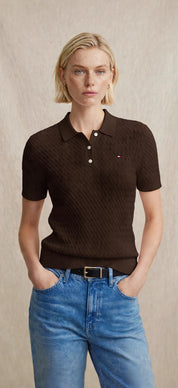 Polo en maille ajourée à manches courtes