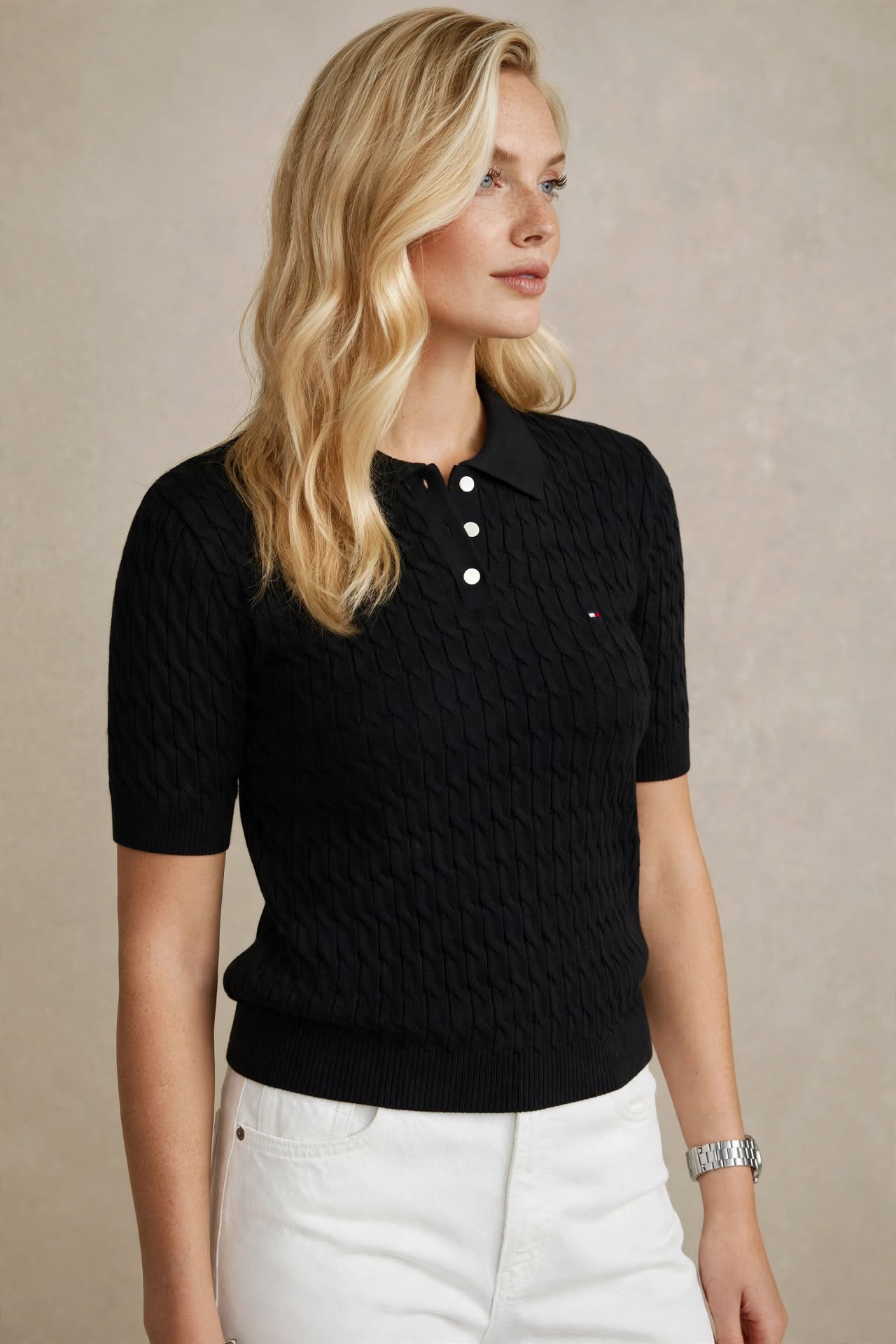 Polo en maille ajourée à manches courtes