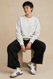 Sweat-shirt col rond gris clair chiné