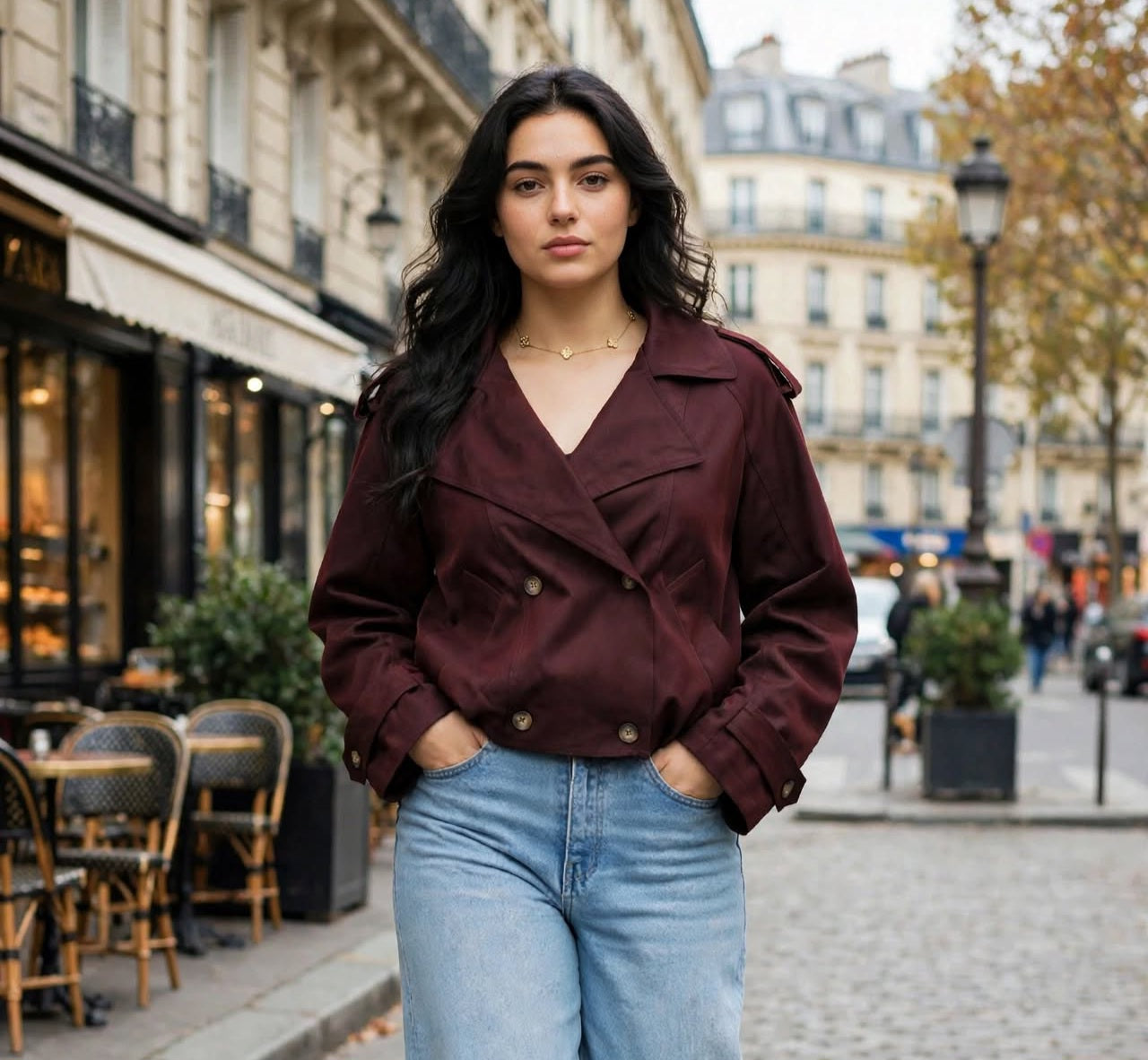 Trench Style Cropped Bordeaux